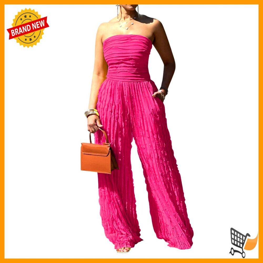 Strapless Backless Jumpsuit Wide Leg Polyester Romper Small Sexy Summer - Picture 1 of 6